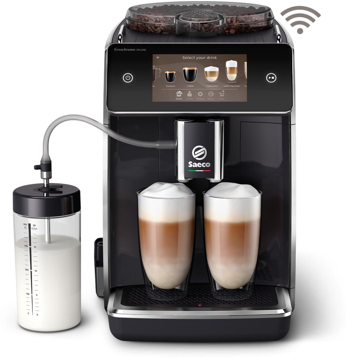 Saeco GranAroma Deluxe SM6680/00 - Zwart - Espressomachine - 18 Dranken met melksysteem - Groot scherm - Slim & verbonden - Volautomatisch - Koffiemachine met bonen + AquaClean filter — afbeelding 1