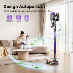 Draadloze Steelstofzuiger Met Accu, 600W/58Kpa, Inclusief Mini-Turbo-Mijtborstel – 75 Minuten Gebruiksduur, 1 M Uitschuifbare Slang, 6-Traps Hepa-Filtratie, Led-Touchdisplay, Vrijstaand, Stil ≤62 Db, Stofreservoir Van 1,6 L — thumbnail 4