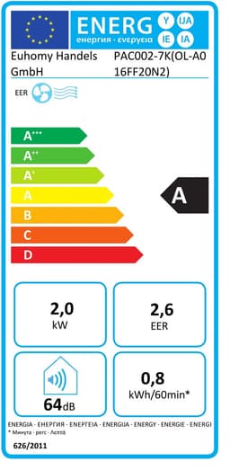 Jently mobiele airco - met afvoerslang - 7000 BTU koelvermogen - met afstandsbediening - energielabel A — thumbnail 2