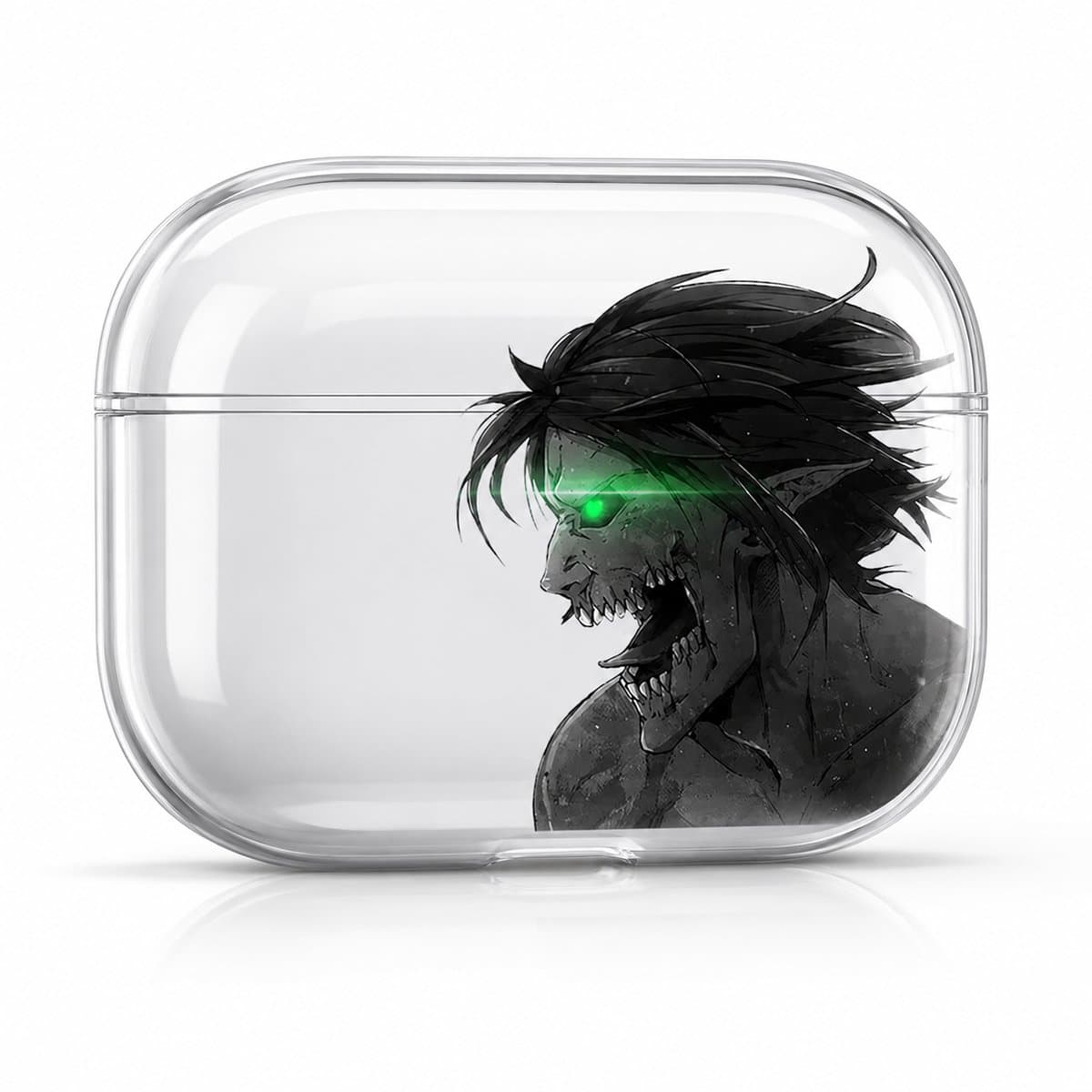 Attack on Titan inspired AirPods 4 Hoesje - Transparante Hardcase met Anime Titan Design en Groen Lichtgevend Oog - Beschermhoes voor Apple AirPods 4 - Cadeau voor Anime Fans en Gamers — afbeelding 1