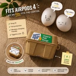 Eierrekje AirPods 4 Hoesje - Grappige Siliconen Beschermhoes in Eierdoos Design - Schattig Cartoon Case voor Apple AirPods 4 - Schokbestendig - Leuk Cadeau voor Mannen en Vrouwen — thumbnail 3