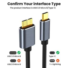 Externe Harde Schijf Kabel - USB C naar Micro-B - Snelle Data Overdracht - 3A Snelladen - 25 cm - Zwart — thumbnail 4