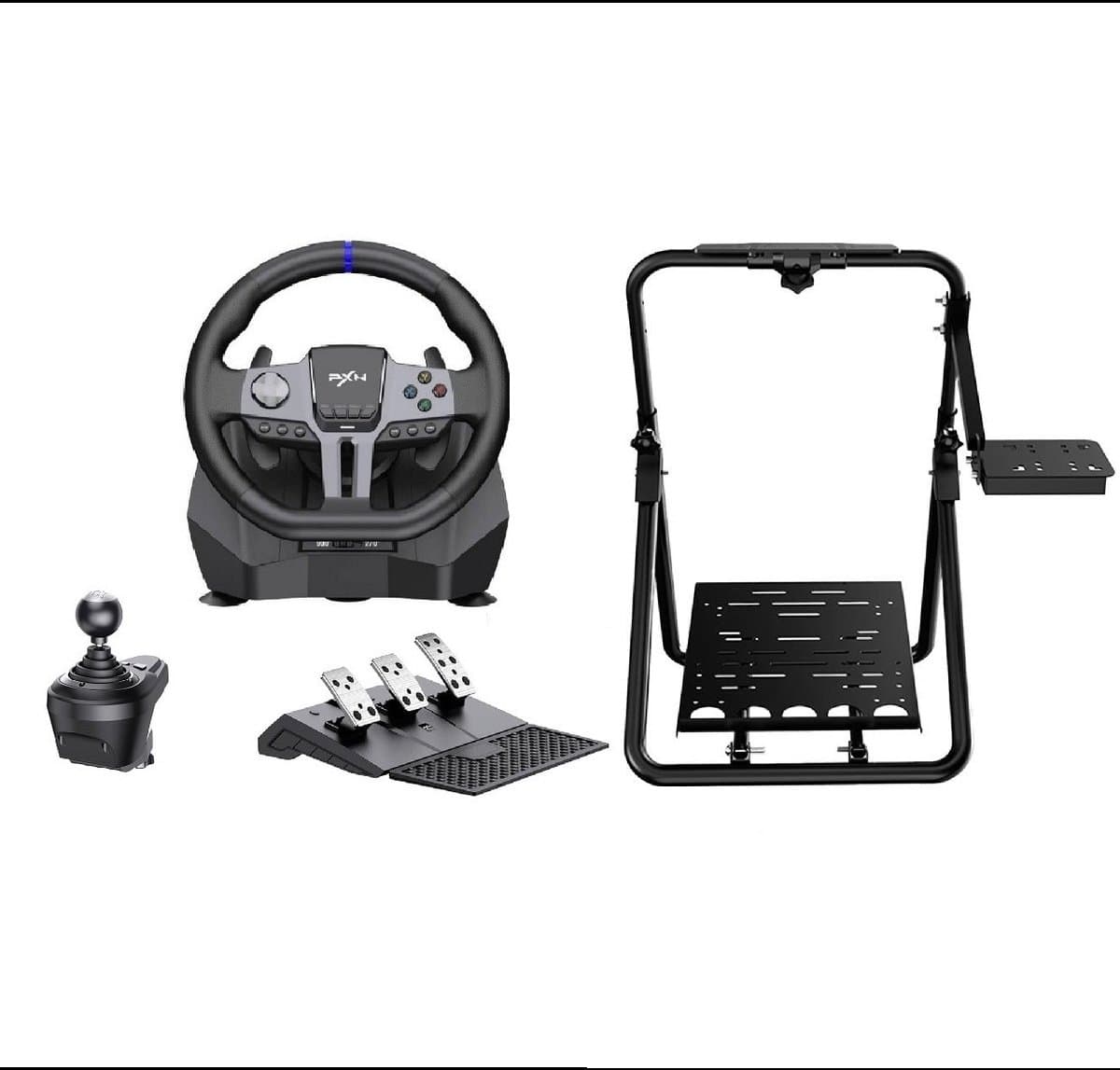 PXN - Sim Racing Starterspack - V9 Gen 2 & A9 - Racestuur - Pedalen & Shifter - Wheelstand - Geschikt voor PS4 / PS3 / PC / Switch / XBOX X/S - 900 / 270 graden - Inklapbaar - Met APP — afbeelding 1