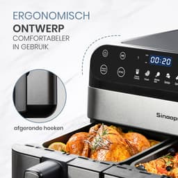 Digitale Airfryer XXL 9L Sinaopus 920 – Heteluchtfriteuse met Dubbele Mand en DualMand Onafhankelijke Snelle Opwarming – Voor Gezinnen – 8 Programma’s – LED Touchscreen – Kijkvenster – Makkelijk te Reinigen – Capaciteit voor 7 Personen — thumbnail 3