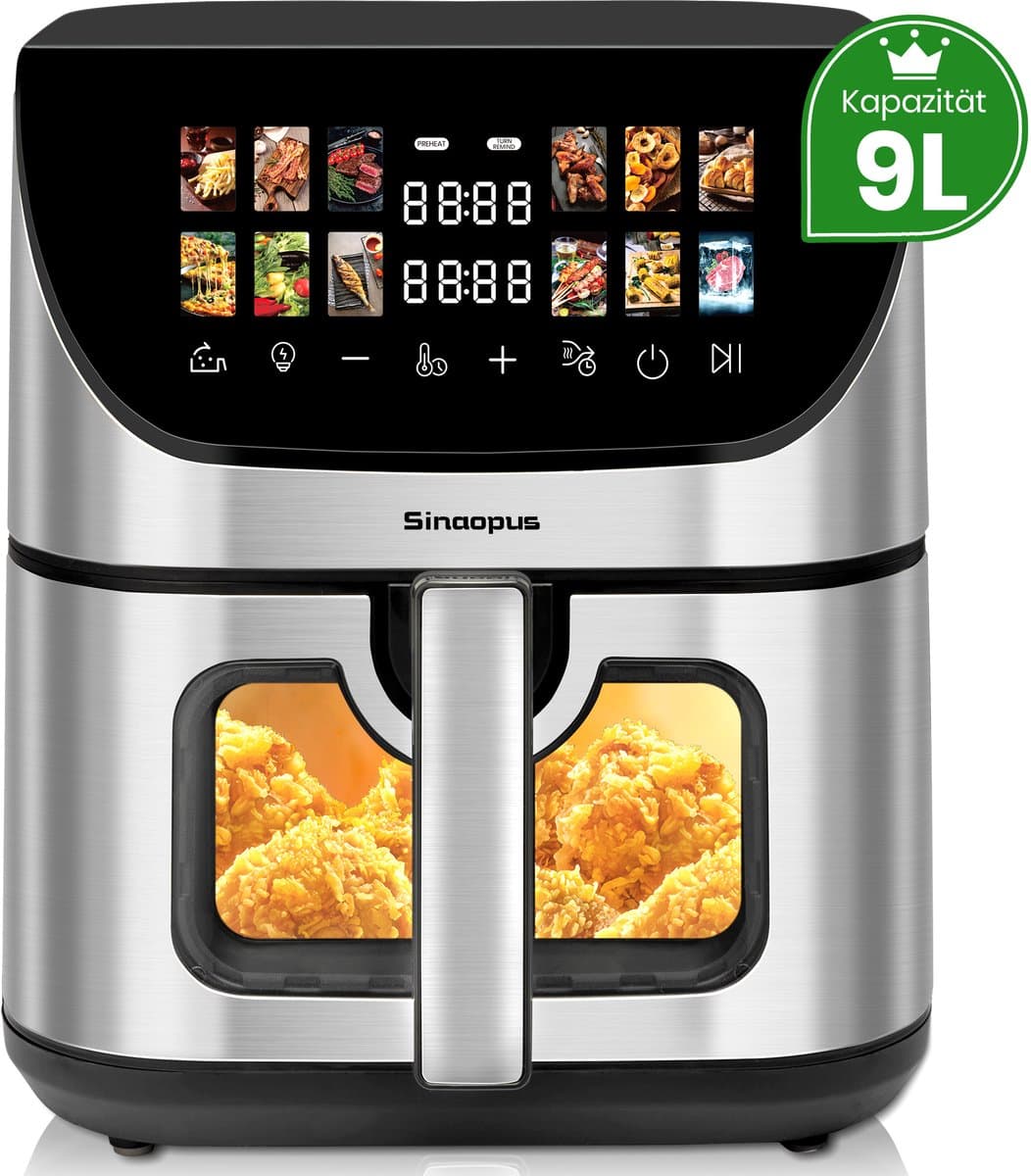 Digitale Airfryer XXL 9L Sinaopus 8005A -1800W Heteluchtfriteuse - Kleurendisplay - 12 Voorgeprogrammeerde Functies - Slimme Tijd & Temperatuurregeling - Capaciteit voor 5 Personen — afbeelding 1