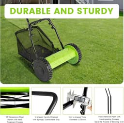 Handmatige grasmaaier - Duw grasmaaier - Gazononderhoud - 5-bladig maaisysteem - 30 cm snijbreedte - Groen Zwart — thumbnail 5