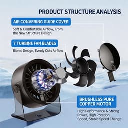 KZQ Kleine Individuele Ventilator Met 5 Windstanden - Usb Aangedreven Lichtgewicht Handventilator 1800mAh Lange Accuduur - Voor Reizen Kantoor Studie En Zomer - Paars — thumbnail 3