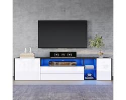 Tv-kast Hoogglans - Tv-meubel Lowboard - Woonkamer Entertainment - App Gestuurde LED - 180cm Breed - Zwart Wit