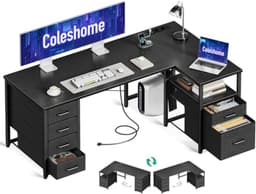 L-vormig Hoekbureau met Laden en Oplaadstation, 140 x 80 cm — thumbnail 1