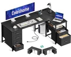 L-vormig Hoekbureau met Laden en Oplaadstation, 140 x 80 cm
