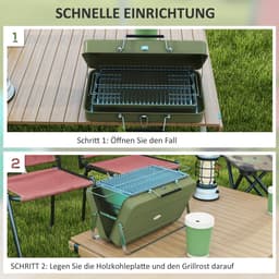 Tischgrill voor Houtskool, Opvouwbaar, 47x30x28 cm, RVS, Groen, voor Picknick en Tuin — thumbnail 5