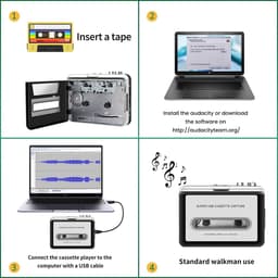 Draagbare Walkman - Cassette Speler - Cassette naar MP3 Converter - USB - Zilver/Zwart - Walkman - Audio Digitizer - Tape Player - Auto Reverse - Hi-Fi - Megabass — thumbnail 2