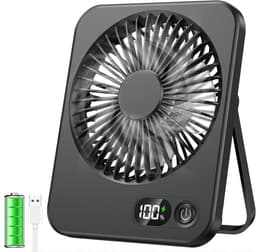 VHV - Ventilator - Tafelventilator - Mini ventilator - Tafelventilator met USB-aansluiting - Klein formaat - 2500 mAh batterij - Stille mini-tafelventilator met LED-display - Draagbare bureauventilator - Voor thuis - Kantoor en kamperen - Zwart — thumbnail 1