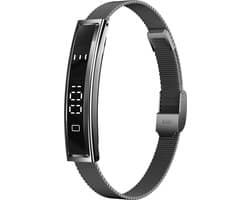 Knobbout Smart Armband – 4.5*1cm screen- Kleurenscherm, Hartslag-, Bloedzuurstof-, Stress- & Slaapmonitor, Sportmodi, Oproep- & Berichtmeldingen, Vrouwen Cyclus, Afstandsbediening Camera, Waterbestendig - Zwart staal +Silicone band