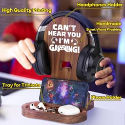 Hoofdtelefoon Houder - Gamer Accessoire - Bureau Organisatie - Handgemaakt Natuurlijk Hout - 19x16x25 cm - Houtkleur — thumbnail 2