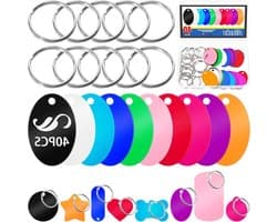 40 Stuks Aluminium Oval Lasergraveer Tags Kit - 10 Kleuren Stempelen, ID Tags en Hanger Decoratie voor Creatieve Projecten