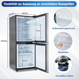 Gutent-Minikoelkast - 106L totaal - 60L koel en 46L vries - 7 temperaturen - LED-verlichting - Zilver en Zwart — thumbnail 4