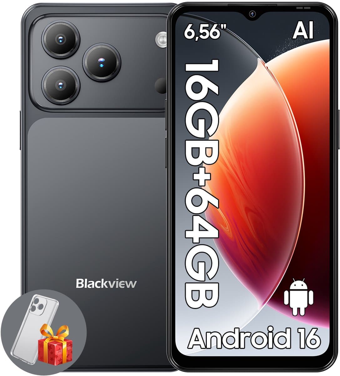 Blackview WAVE 7C Smartphone - 4G AI - DUAL SIM - 16GB RAM - 64GB ROM - Android 16 Telefoon - 6,56 inch - 5000mAh - GPS - Zwart — afbeelding 1