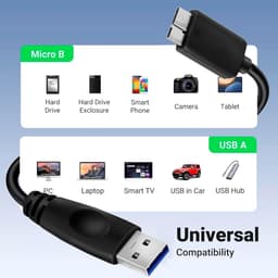 USB 3.0 kabel - Micro USB kabel Externe harde schijf kabel - Gegevens Overzetten - Hoge Snelheid 5 Gbps — thumbnail 4