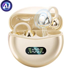M79 - Open Ear Oortjes - Oortjes Draadloos - Sport Oordopjes - AI vertaalfunctie - 5.4 Bluetooth - Clip On - 16 uur - Spatwaterdicht - IPX5 - Oorclips - Voor sport en kantoor - Goud — thumbnail 1
