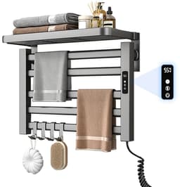 Slimme Elektrische Handdoekverwarmer van Koolstofvezel – Digitale Temperatuurregeling 30-70°C – 24-uurs Timer – Boorvrije Installatie – Aluminium Handdoekdroger voor Badkamer & Hotel — thumbnail 1