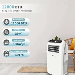 Shinco Mobiele Airco - Draagbare Airco - Portable Airco - Verrijdbare Airco - 12000 BTU - Koeling Ventileren Ontvochtigen tot 360m3 — thumbnail 7