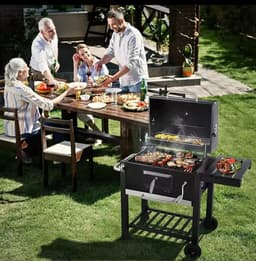Houtskoolgrill met opvouwbare bijzettafel - BBQ-grill - buitenpicknicks - achtertuingrillen — thumbnail 2