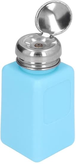 200ml Push Down Alcohol Dispenser Pomp Fles Methanol Container, ESD Veilige Anti Statische Solvent Dispenser met RVS Perskop voor Aceton, IPA Oplosmiddel (Blauw) — thumbnail 1