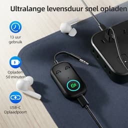 Bluetooth 5.3 AUX Adapter - 3.5mm Audio Ontvanger & Zender - Voor Auto, TV, PC, Koptelefoon - 2 Apparaten Verbinden - 13U Batterijduur — thumbnail 5