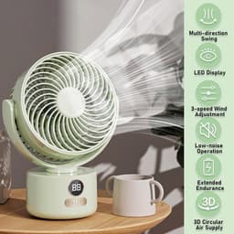 KZQ USB tafelventilator wit – 1200mAh oplaadbaar, 3 snelheden, stil (<25dB), 140° kantelbaar, 120° slingerend — thumbnail 4