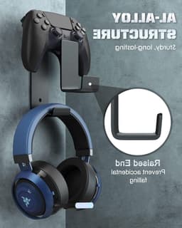 Dual Gamepad Controller en Hoofdtelefoon Houder voor Xbox, PS en PC - Muurbevestiging voor Alle Universele Headsets, Zwart — thumbnail 2