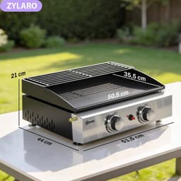 Gasgrill - Gasbarbecue met 2 Branders - Draagbare Gasbarbecue en grill - 5 kW - Grillwagen - Tafelgrill - met Keramische Coating, Grillrooster & Warmhoudrek - 51,5 x 44 x 21 cm - Zwart — thumbnail 2