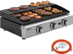 Gasgrill - Gasbarbecue met 3 Branders - Draagbare Gasbarbecue en grill - 7,5 kW - Grillwagen - Tafelgrill - met Keramische Coating, Grillrooster & Warmhoudrek - 62 x 44 x 21 cm - Zwart — thumbnail 1