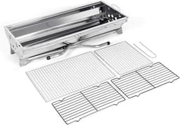 OHMG Roestvrijstalen houtskoolgrill, XXL houtskoolgrill, grote opvouwbare BBQ stalen grill voor barbecue in de tuin, picknick, camping — thumbnail 4