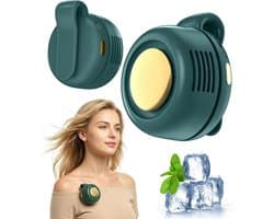 Draagbare, stille en bladeloze clipventilator – Oplaadbare en draagbare ventilator – Handsfree koeling voor taille en nek – 3 snelheden – 6 uur gebruiksduur – USB-C snelladen (groente) — afbeelding 1