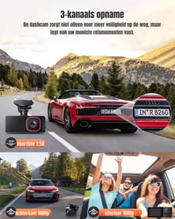 TIM® Dual Dashcam - Dashcam Voor Auto 1080p - Voor en Achter Camera – Zwart - 9cm x 11cm x 5cm — thumbnail 2