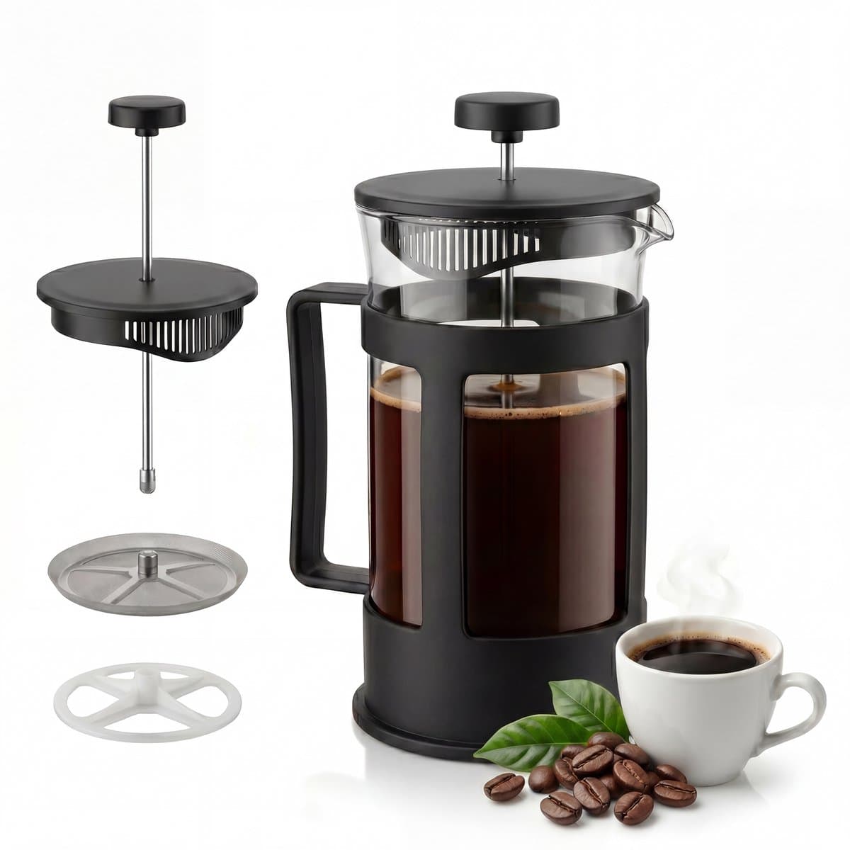 French Press Koffiezetapparaat - Herbruikbaar RVS Filter - Voor Koffie én Thee - Cafetière - Koffiezetter - Koffiemaker - Koffiemachines - Espresso Maker - 600 ml - Vaderdag Cadeau voor Papa - Cadeaus voor Hem - Zwart - Löwenthal — afbeelding 1