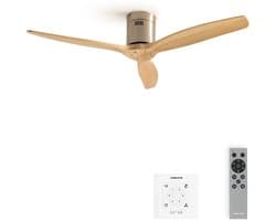 CREATE - Stille plafondventilator 100% hout 40W (Ø132cm) - Geen licht - Controller voor wandmontage + Afstandsbediening - 6 snelheden - Programmeerbaar - WIND CALM NATURAL WOOD — afbeelding 1