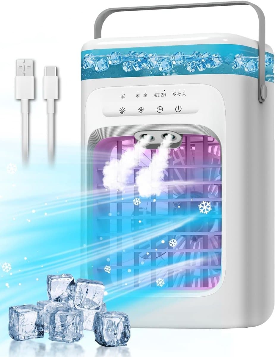 Draagbare airconditioner met ventilator - Mini verdampingsairconditioner - Beschikt over 3 windsnelheden en 2 nevelstanden - Geschikt voor slaapkamers, kantoren, woningen en campings - Wit - 178*147*295 mm — afbeelding 1