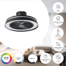 EGLO Vallonia Plafondventilator met lamp - Ø 48 cm - 3 snelheden - Instelbaar RGB en wit licht - Dimbaar - DC energy saving - Zwart — thumbnail 5