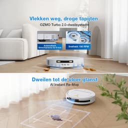 ECOVACS DEEBOT T50 PRO OMNI Gen3 Robotstofzuiger met Dweilfunctie - 25.000Pa - 8.1 cm Ultradun - ZeroTangle 3.0 - TruEdge 2.0 Randreiniging - AIVI 3D 3.0 Obstakelvermijding - 75°C Heetwater-Wit — thumbnail 4