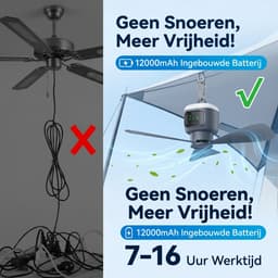 Rosnek Draagbare Campingventilator met LED Verlichting - 12000mAh Oplaadbare Tentventilator - Plafondventilator met Afstandsbediening & Timer - Plafondlampen met ventilator Ø 45cm - 4 Snelheden - Grijs — thumbnail 5