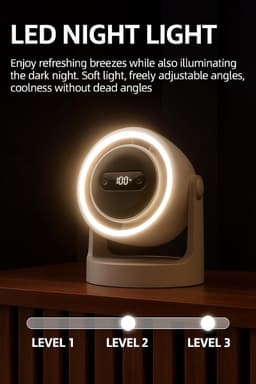 Bureau ventilator - USB ventilator - Mini ventilator - Stille bureauventilator - Luchtcirculator - 100 instelbare snelheden - Nachtlampje Aromatherapiefuncties - Ideaal voor thuis, kantoor op de camping - 15*12*17 cm - Zwart — thumbnail 4