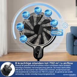 Erikssøn Statiefventilator - Stil En Krachtig 45W - 8 Snelheden - Verstelbaar - Staande Venitlator - Zwart — thumbnail 5