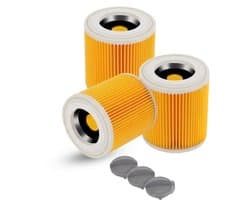 Tops Filterset 3x voor Kärcher WD1, WD2, WD3 & A-Series - Met Sluitschroeven – Nat & Droog Stofzuigerfilter – Tegen Fijnstof en Geuren