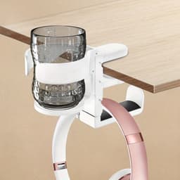Bureau bekerhouder, hoofdtelefoonhouder, gaming headsethouder, 2-in-1 compatibel met hoofdtelefoon en waterbeker (zwart) — thumbnail 4