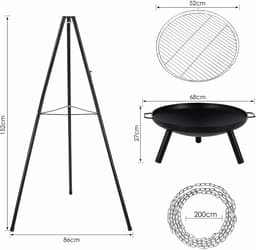 Rolu Barbecue – Vuurschaal BBQ – 94 × 94 × 149,5 CM – Grill Set - Grilloppervlak Ø52 CM – Driepoot Constructie – Dutch Oven — thumbnail 5