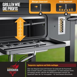Houtskoolbarbecue XXL Grillwagen met Deksel en Thermometer 153x73x137 cm – Rookoven BBQ met Warmhoudrek, Opbergplanken, Wielen en Grillaccessoires voor Tuin & Buiten Koken – HomebyNicole — thumbnail 1