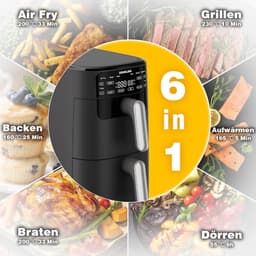 Dubbele Kamer Airfryer - Heteluchtfriteuse XXL - Gezinsmaaltijden Bereiden - Ruimtebesparend Verticaal Design - 10 Liter - Zwart — thumbnail 2