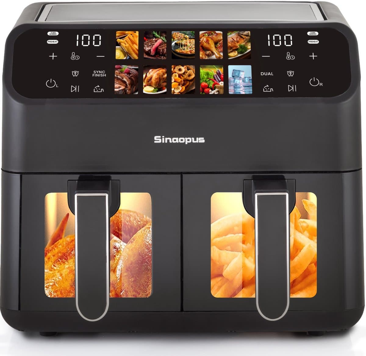 Heißluftfritteuse 9L Doppelkammer Airfryer – 2200W sterke Leistung, Sichtfenster, Farb-LED-Display, Einzel- en Doppelkörbe frei einstellbar — afbeelding 1